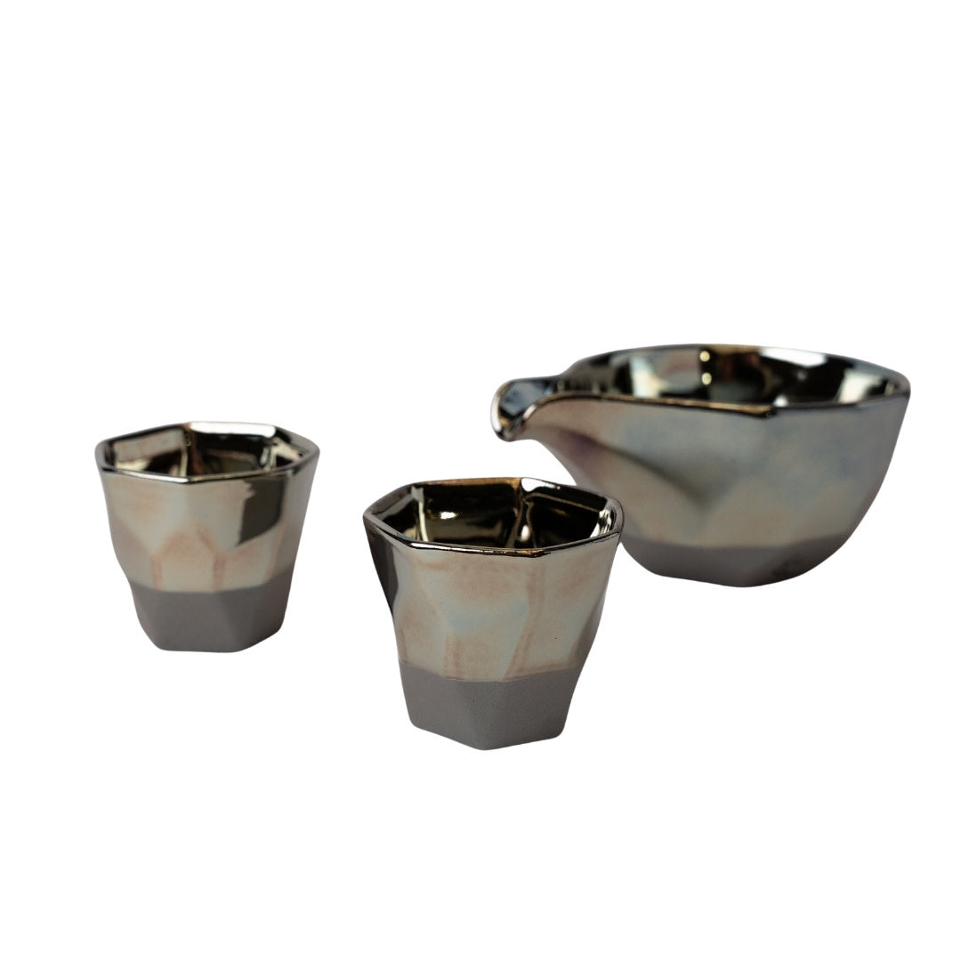 Sake Set Faceted Ink Glaze V637-C0895