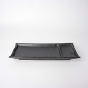 Sashimi Plate Inbuilt Sauce Dish 25cm Black Bamboo Glaze V637-C0935
