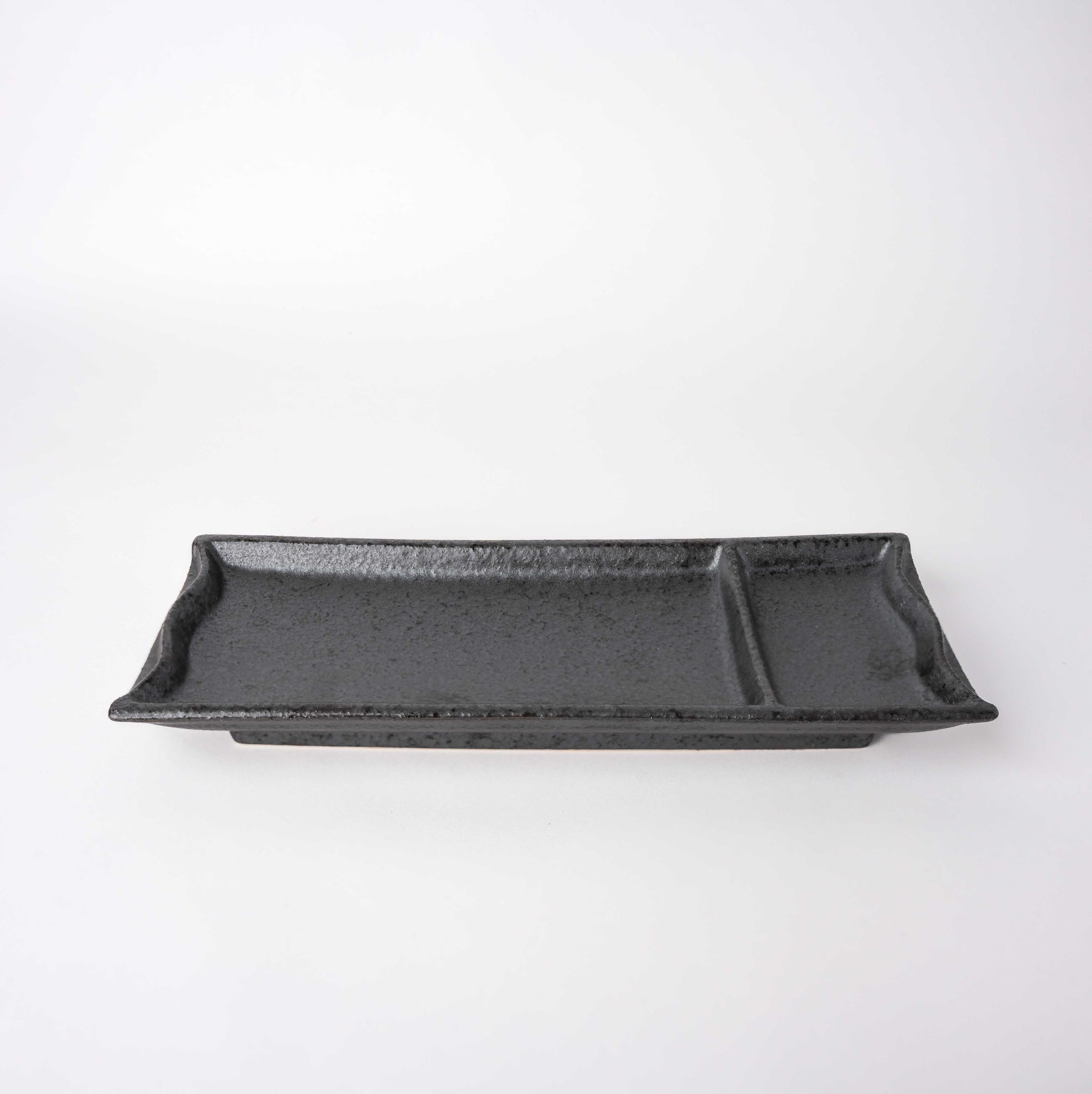 Sashimi Plate Inbuilt Sauce Dish 25cm Black Bamboo Glaze V637-C0935