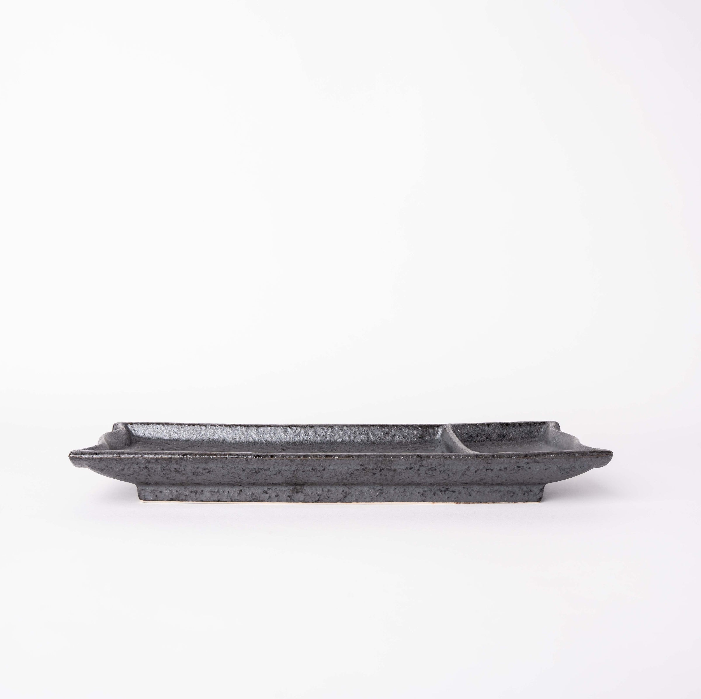 Sashimi Plate Inbuilt Sauce Dish 25cm Black Bamboo Glaze V637-C0935