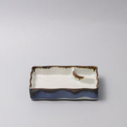 Sushi Plate Inbuilt Sauce Dish 15cm Tenmokku Edge Design V637-C0937