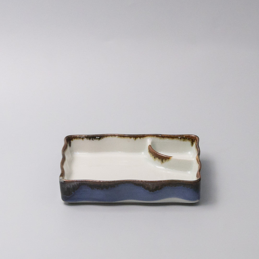Sushi Plate Inbuilt Sauce Dish 15cm Tenmokku Edge Design V637-C0937