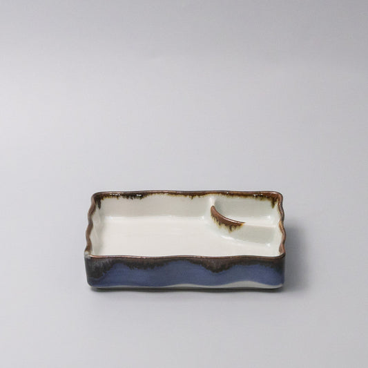 Sushi Plate Inbuilt Sauce Dish 15cm Tenmokku Edge Design V637-C0937