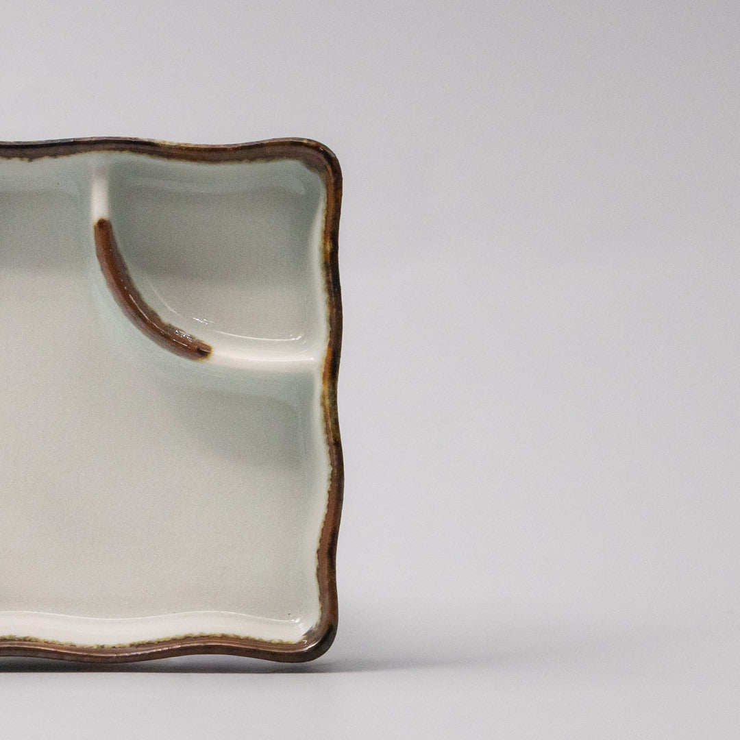 Sushi Plate Inbuilt Sauce Dish 15cm Tenmokku Edge Design V637-C0937