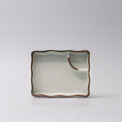 Sushi Plate Inbuilt Sauce Dish 15cm Tenmokku Edge Design V637-C0937