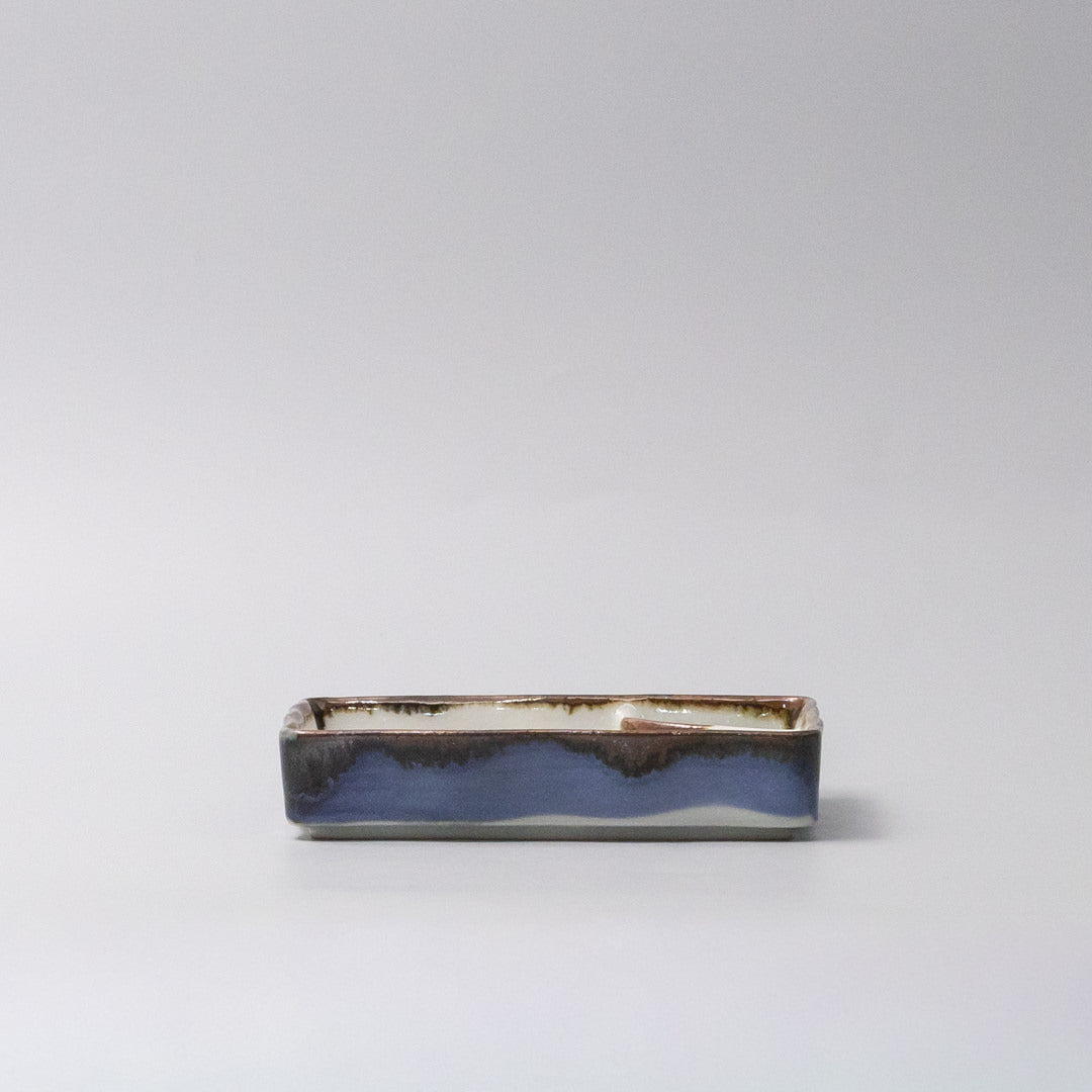 Sushi Plate Inbuilt Sauce Dish 15cm Tenmokku Edge Design V637-C0937
