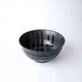 Udon Bowl Fluted 17cm Gloss Black Stripes On Gunmetal Glaze V637-C0971