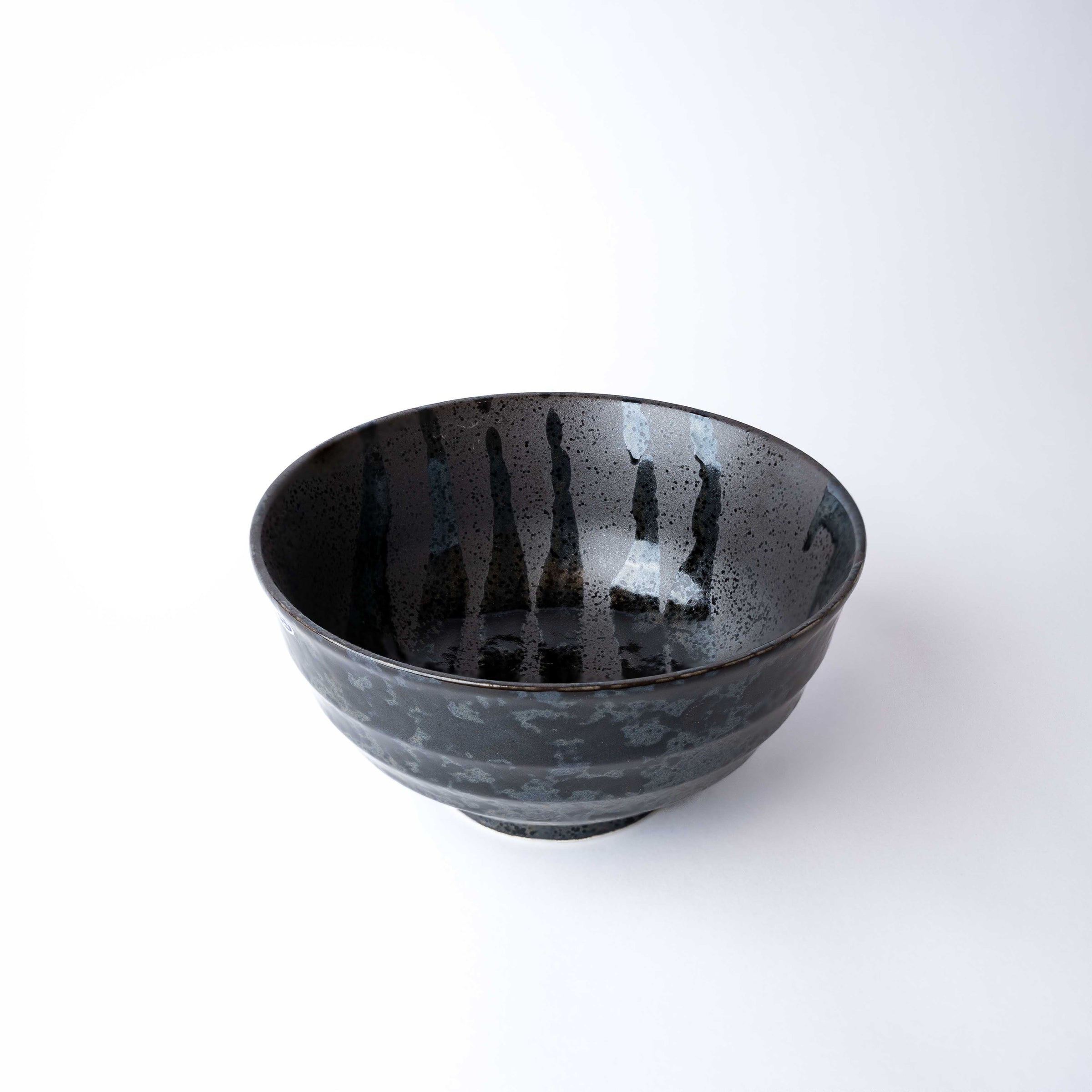 Udon Bowl Fluted 17cm Gloss Black Stripes On Gunmetal Glaze V637-C0971