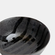 Udon Bowl Fluted 17cm Gloss Black Stripes On Gunmetal Glaze V637-C0971