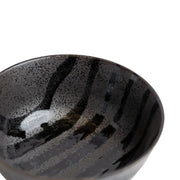 Udon Bowl Fluted 17cm Gloss Black Stripes On Gunmetal Glaze V637-C0971
