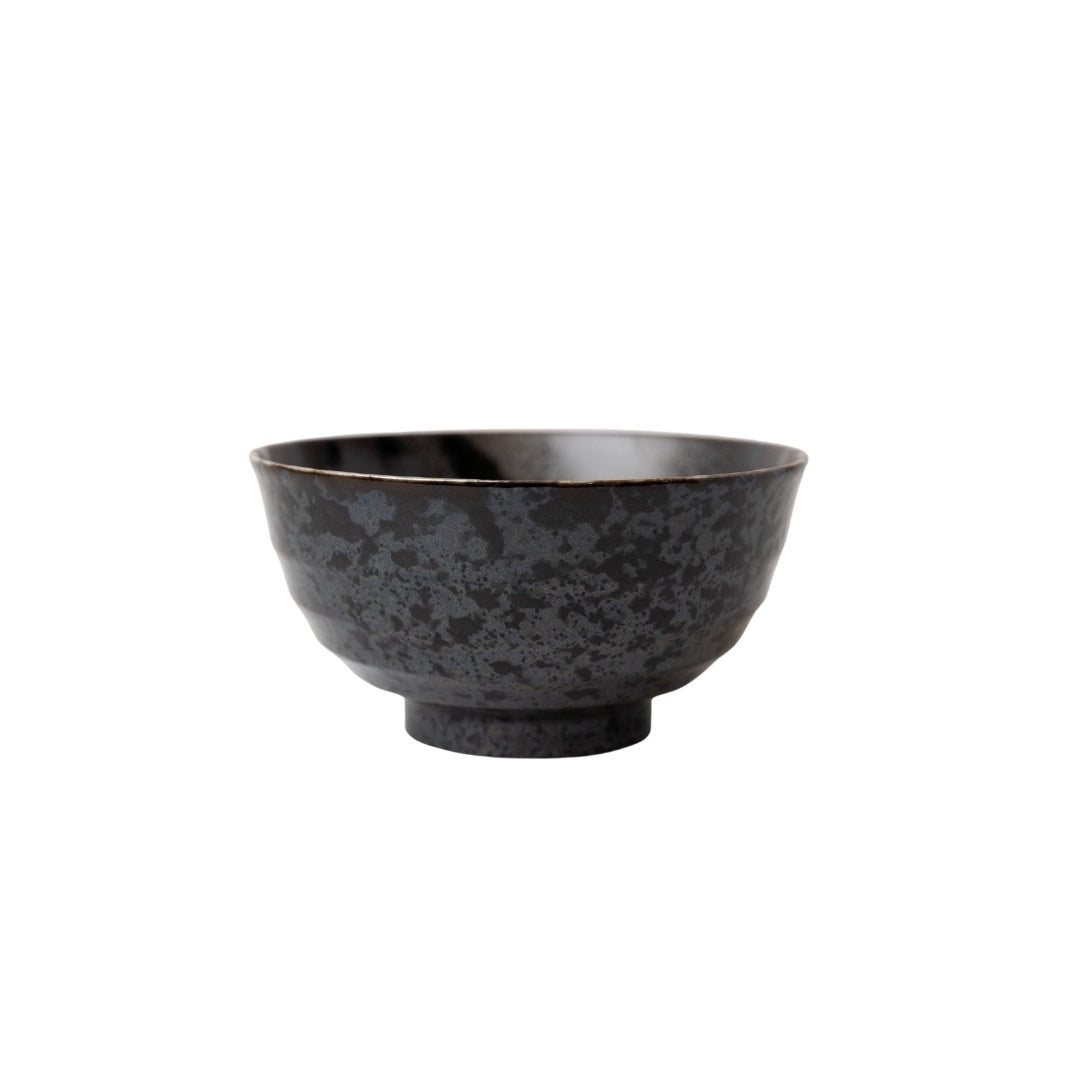 Udon Bowl Fluted 17cm Gloss Black Stripes On Gunmetal Glaze V637-C0971