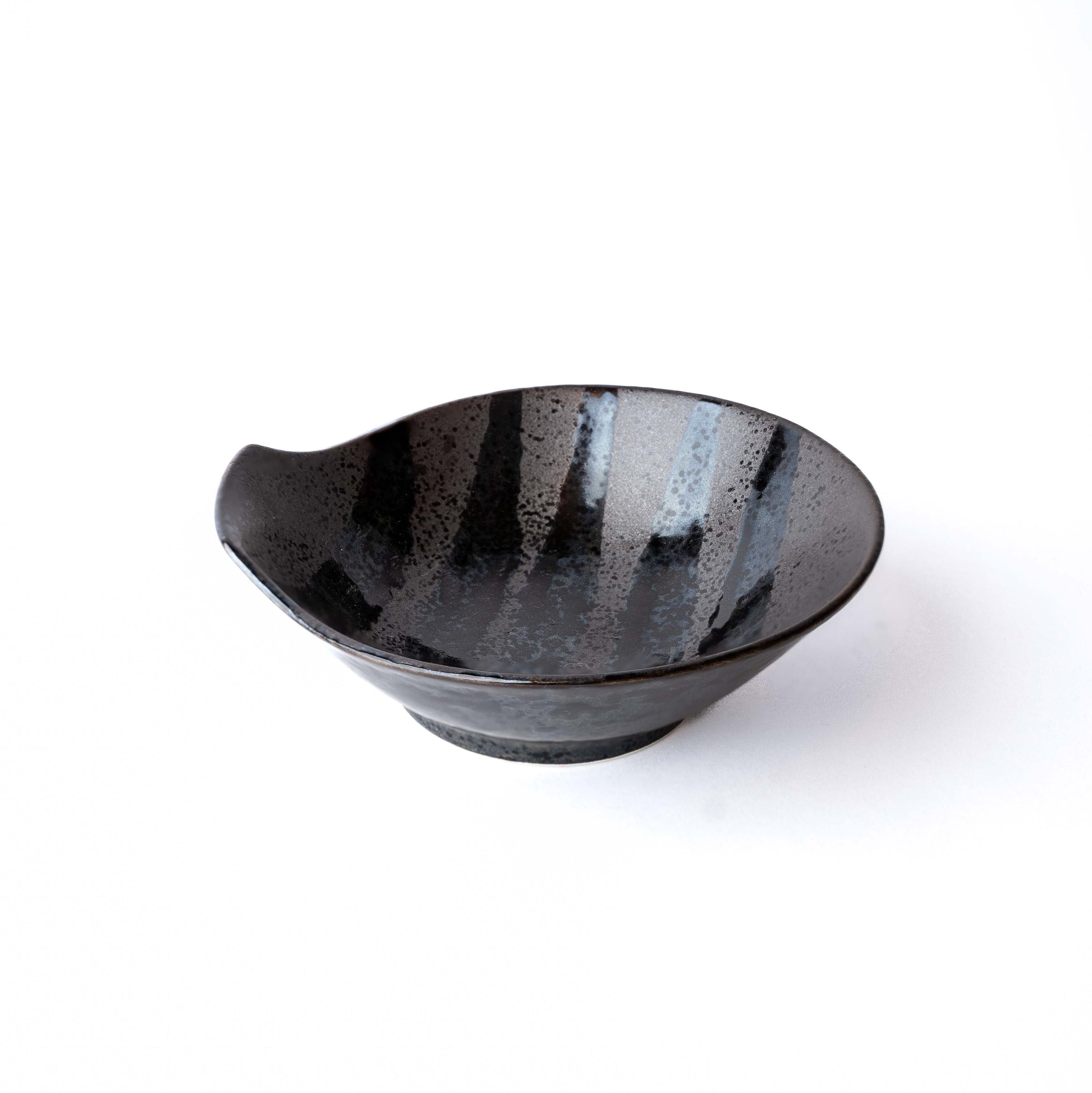 Bowl with Handle 13cm Black Stripes On Gunmetal Glaze V637-C0985