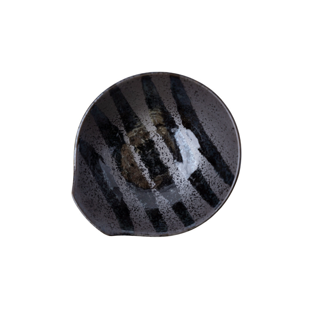 Bowl with Handle 13cm Black Stripes On Gunmetal Glaze V637-C0985
