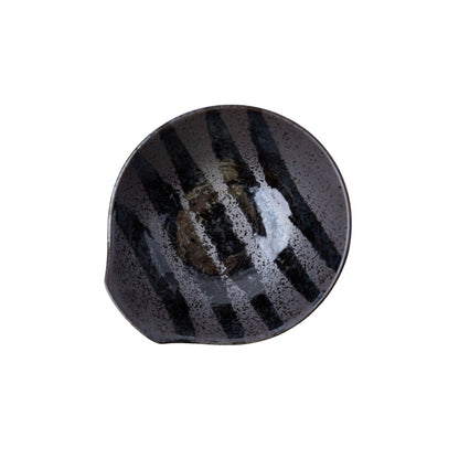 Bowl with Handle 13cm Black Stripes On Gunmetal Glaze V637-C0985