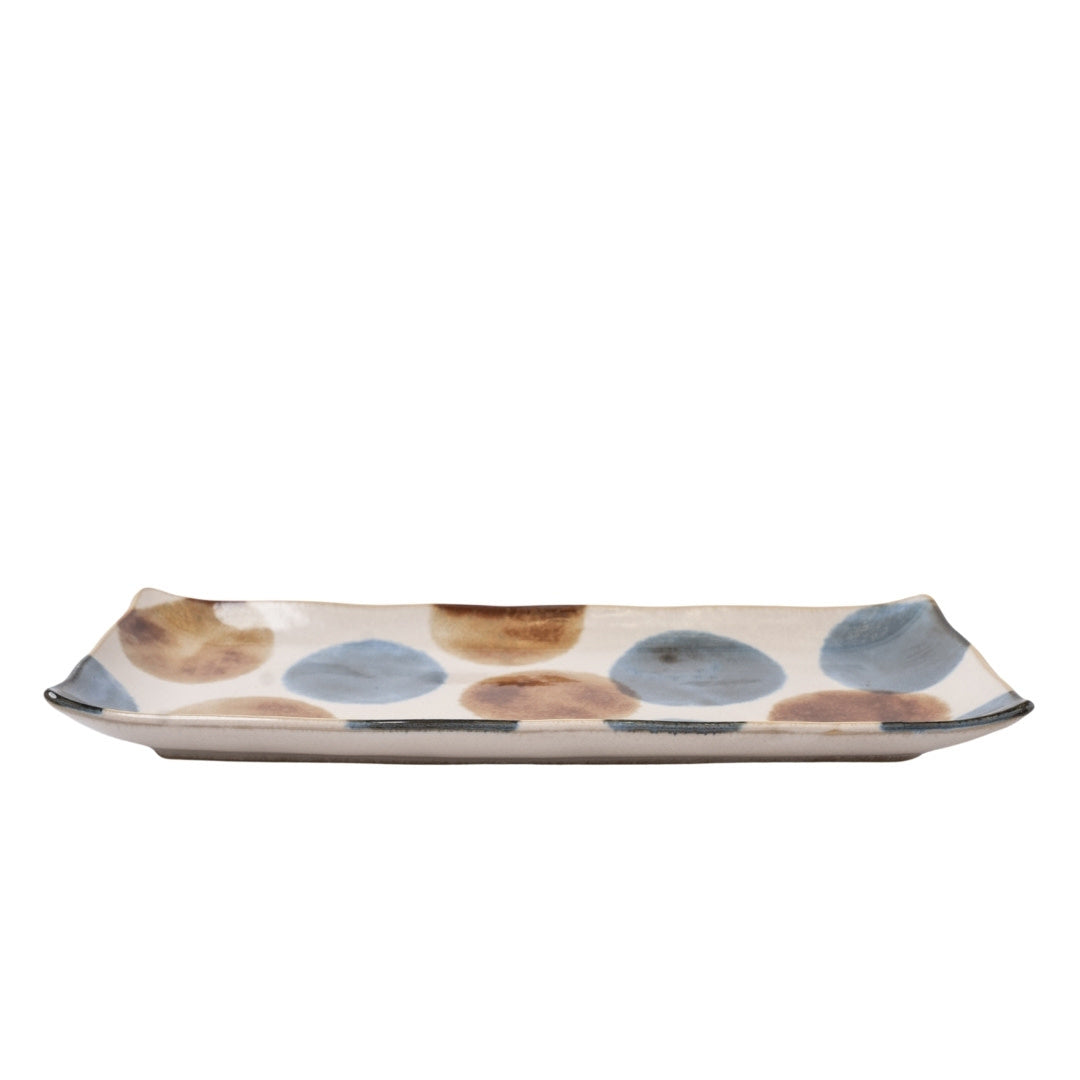 Sashimi Plate 27cm Brush Blue Spot Glaze V637-C0995E