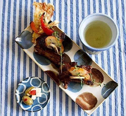 Sashimi Plate 27cm Brush Blue Spot Glaze V637-C0995E