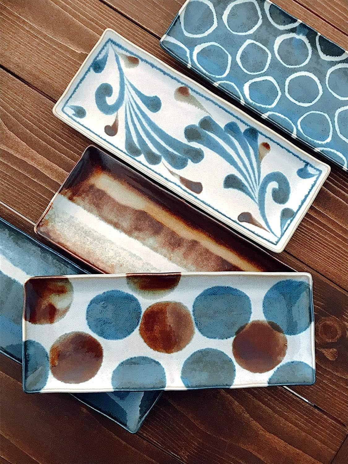 Sashimi Plate 27cm Brush Blue Spot Glaze V637-C0995E