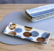 Sashimi Plate 27cm Brush Blue Spot Glaze V637-C0995E