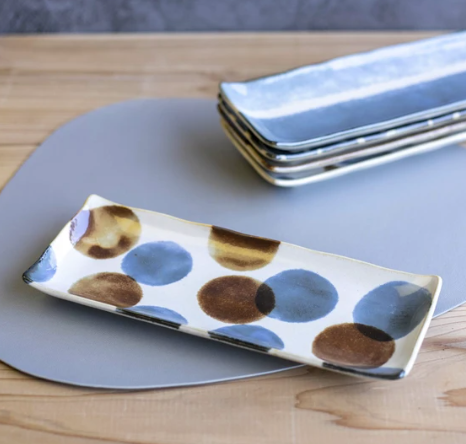 Sashimi Plate 27cm Brush Blue Spot Glaze V637-C0995E