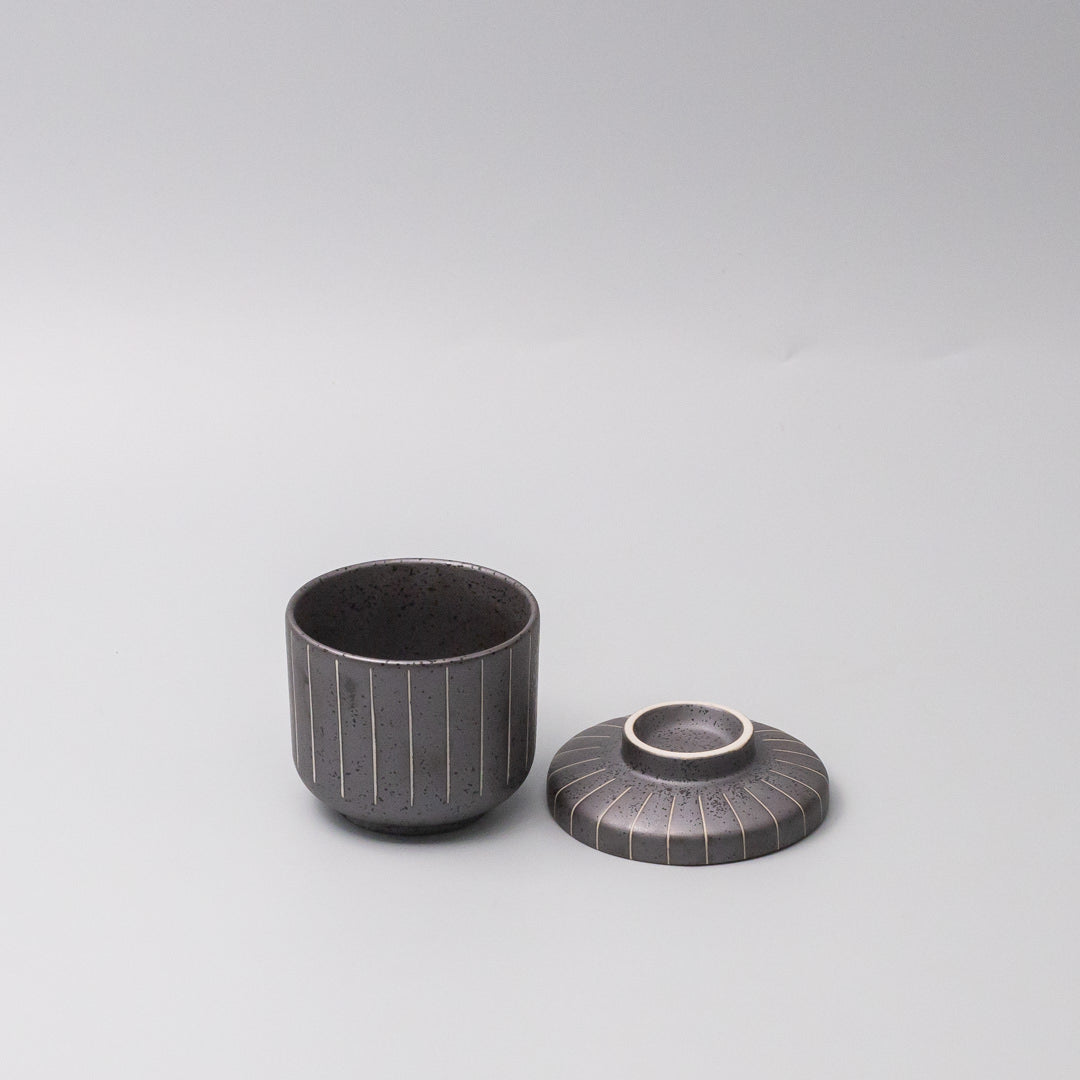 Cup Chawanmushi 170ml Matt Black Stripe Glaze V637-C1052