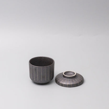 Cup Chawanmushi 170ml Matt Black Stripe Glaze V637-C1052