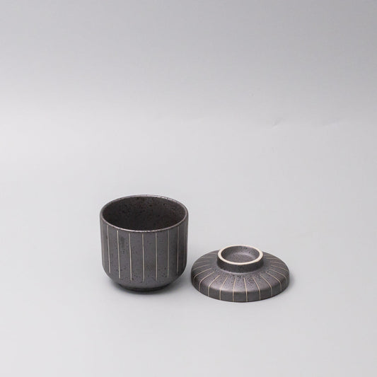 Cup Chawanmushi 170ml Matt Black Stripe Glaze V637-C1052
