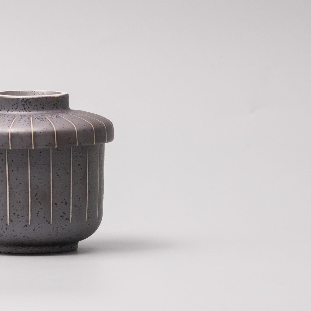 Cup Chawanmushi 170ml Matt Black Stripe Glaze V637-C1052