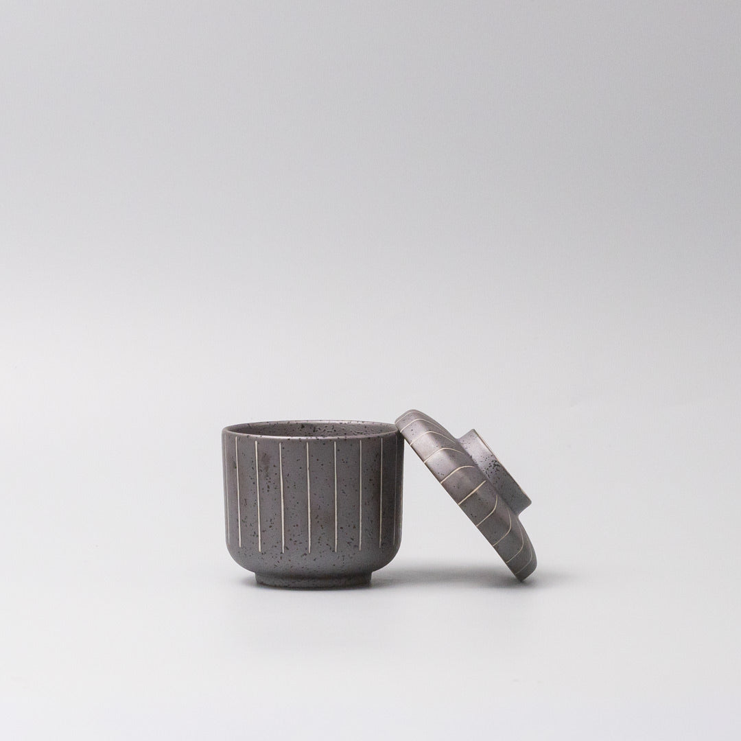 Cup Chawanmushi 170ml Matt Black Stripe Glaze V637-C1052