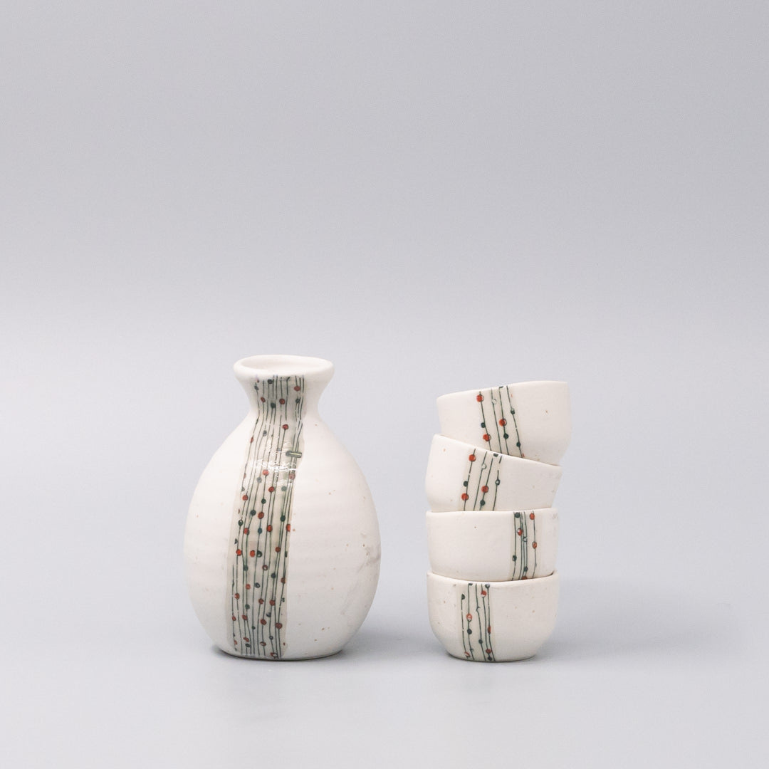 Sake Set for Four 330ml White Abacus Glaze V637-C1093