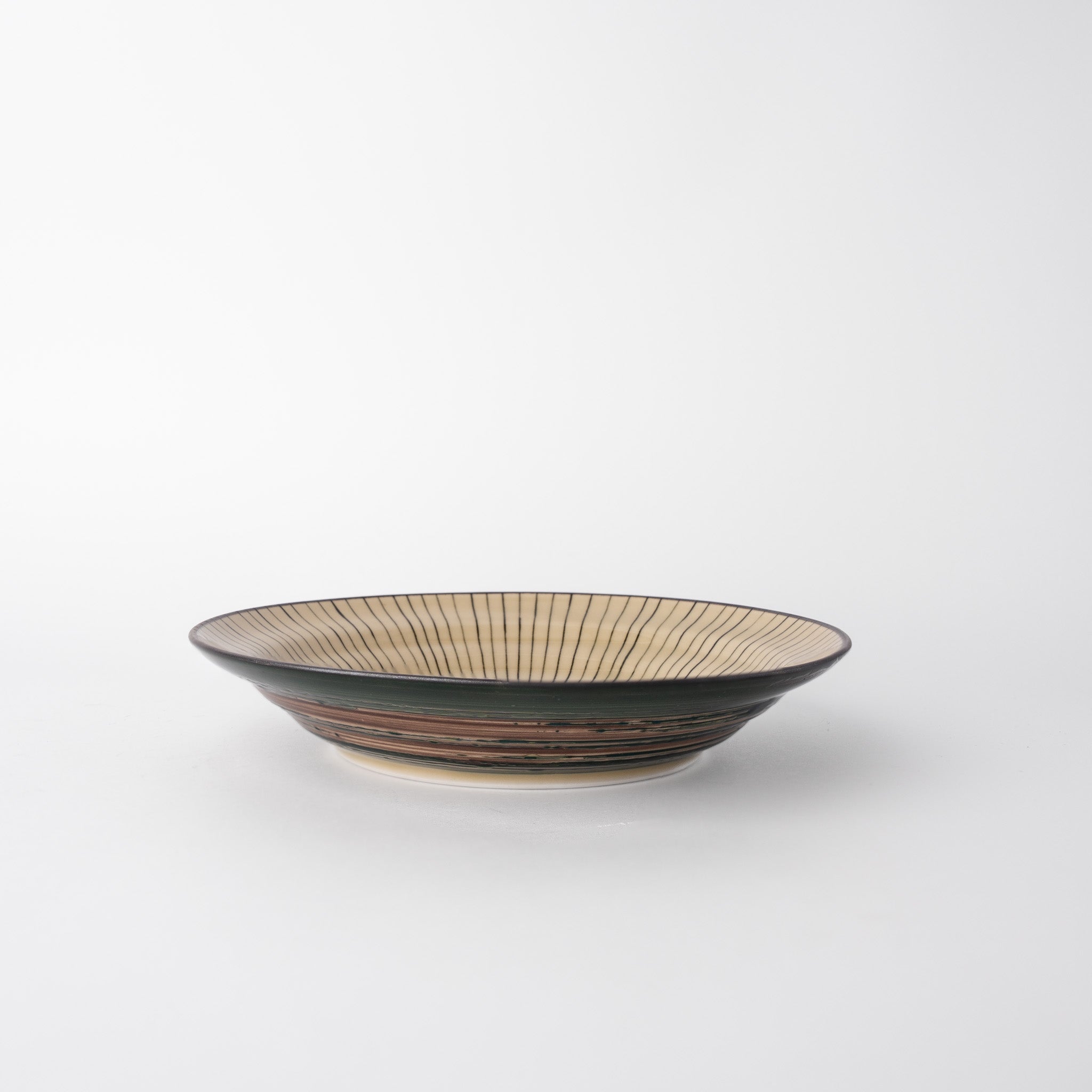 Bowl Shallow Flat Based 20cm Green Converging Line Glaze V637-C1151