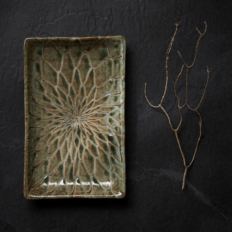 Sushi Plate 22cm Forest Green Net Design V637-C2144