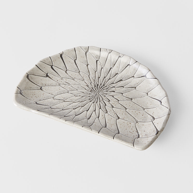 Plate D Shaped 21cm Grey Net Design V637-C2149