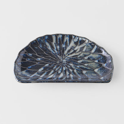 Plate D Shaped 21cm Indigo Blue Design V637-C2151