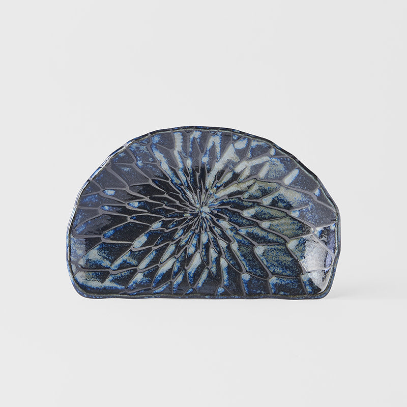 Plate D Shaped 21cm Indigo Blue Design V637-C2151