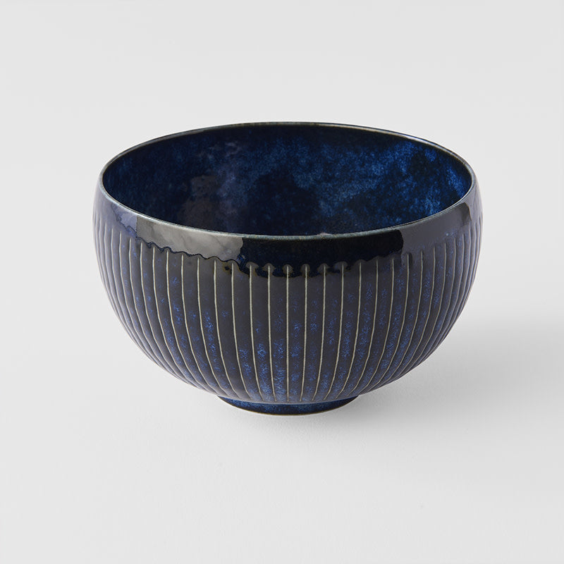 Rice Bowl 13.3cm Ridged Indigo Blue Glaze V637-C2290