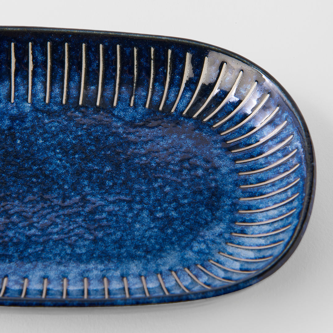 Plate Oval 19cm Ridged Indigo Glaze V637-C2300