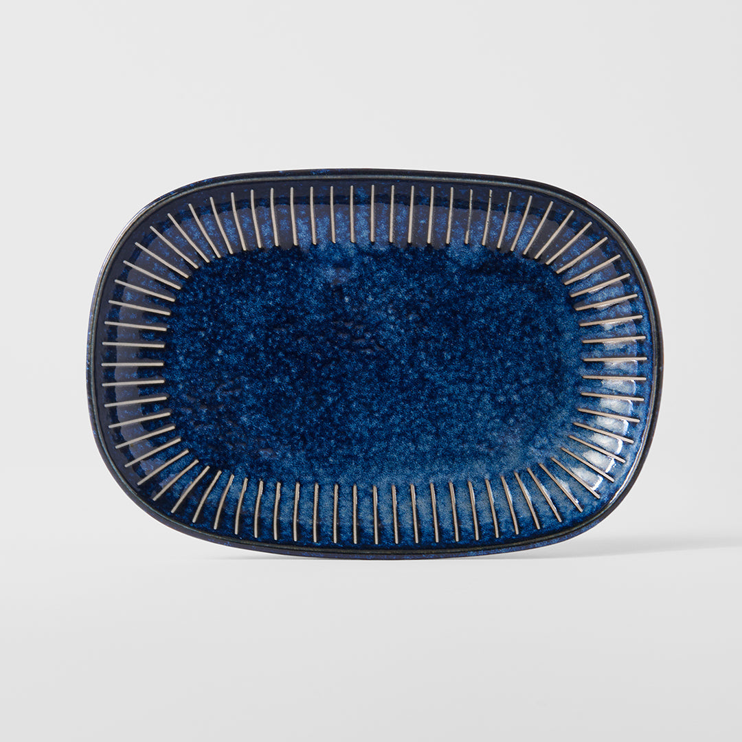 Plate Oval 19cm Ridged Indigo Glaze V637-C2300