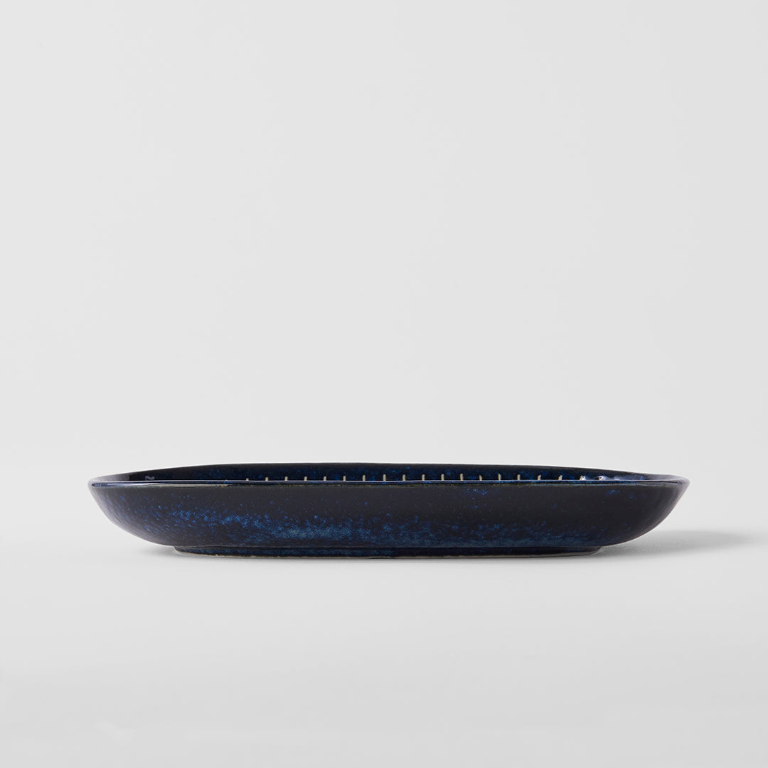 Plate Oval 19cm Ridged Indigo Glaze V637-C2300