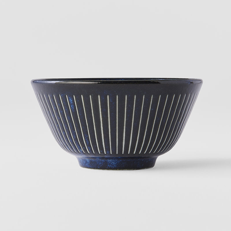 Rice Bowl Fluted 12cm Ridged Indigo Blue Glaze V637-C2301