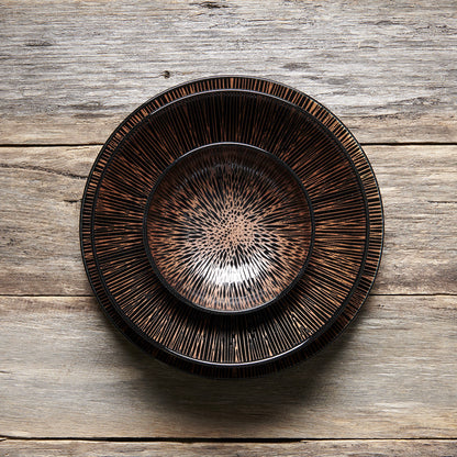 Plate 28cm Bronze Converging Line Glaze V637-C2457