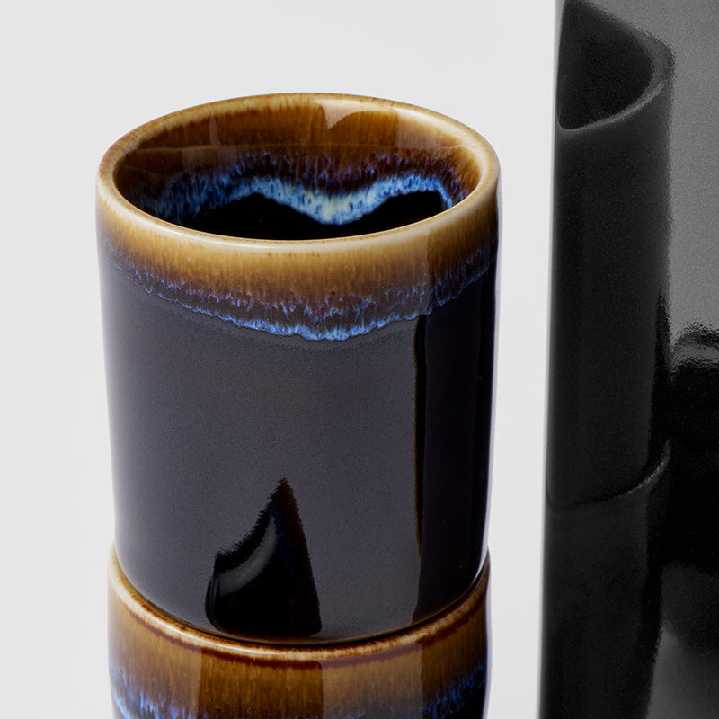 Sake Set 5pcs Tenmokku With Bright Blue Glaze V637-C2825