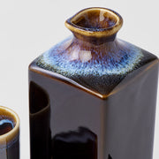 Sake Set 5pcs Tenmokku With Bright Blue Glaze V637-C2825