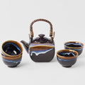 Tea Set 5pcs Tenmokku Bright Blue Glaze V637-C2826