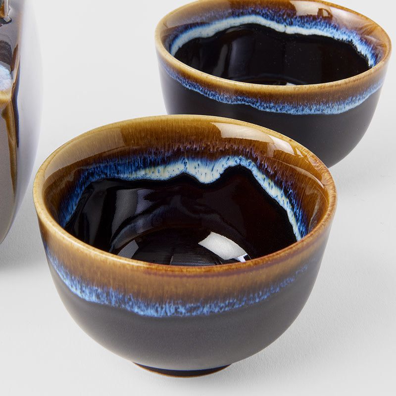 Tea Set 5pcs Tenmokku Bright Blue Glaze V637-C2826