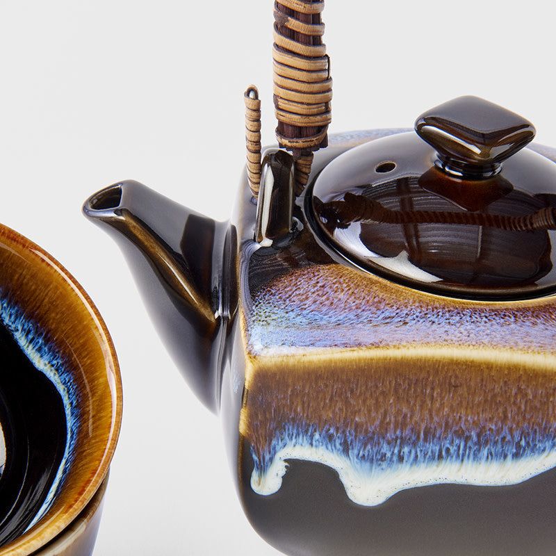 Tea Set 5pcs Tenmokku Bright Blue Glaze V637-C2826