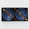 Bowl Set 2pcs with Chopsticks Indigo Dragonfly Design V637-C2828