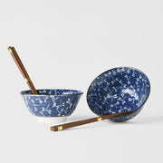Bowl Set 2pcs with Chopsticks Indigo Dragonfly Design V637-C2828