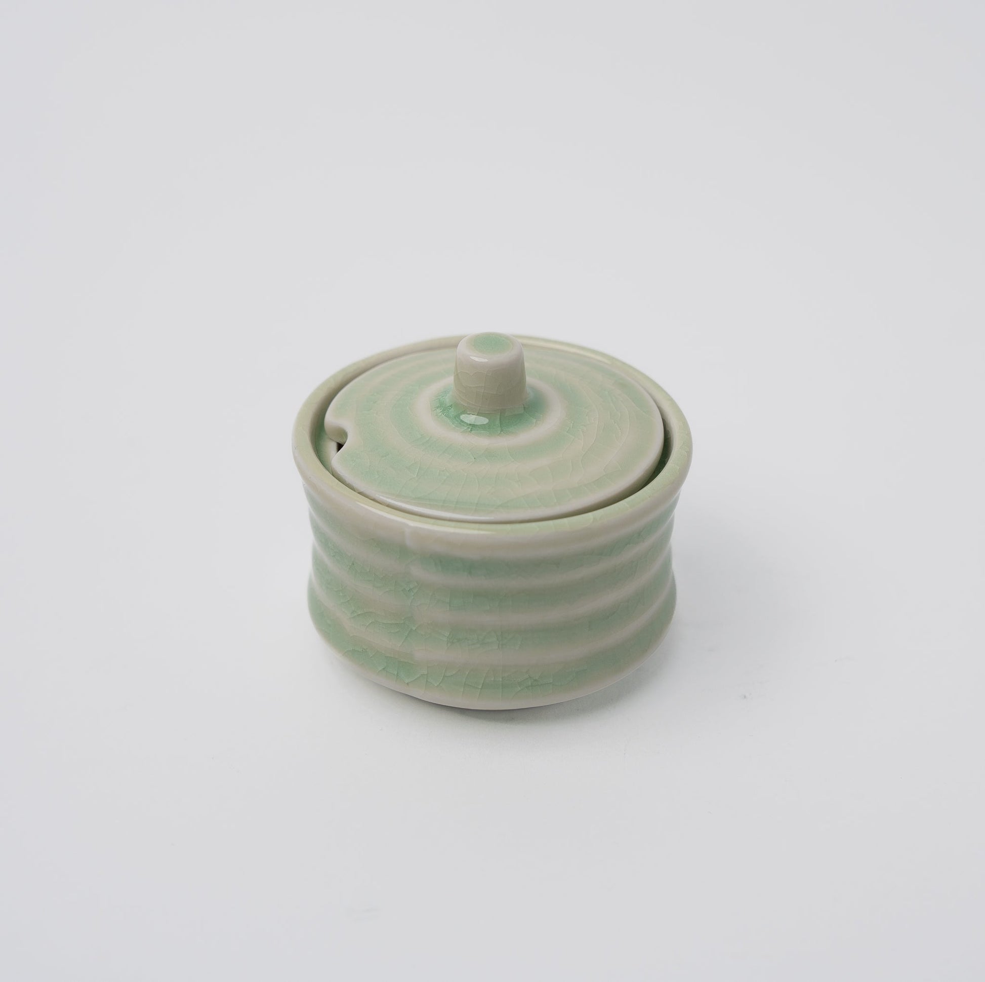 Sugar Pot 5.3cm Ribbed Celadon Glaze V637-C3157