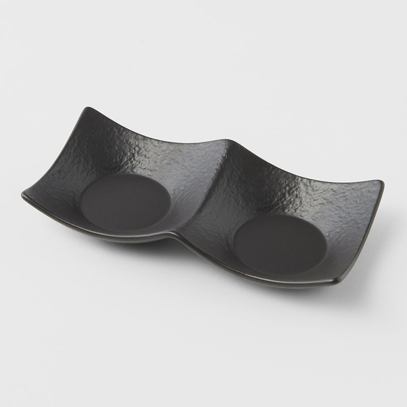 Two Section Sauce Dish Matt Black Glaze V637-C3160