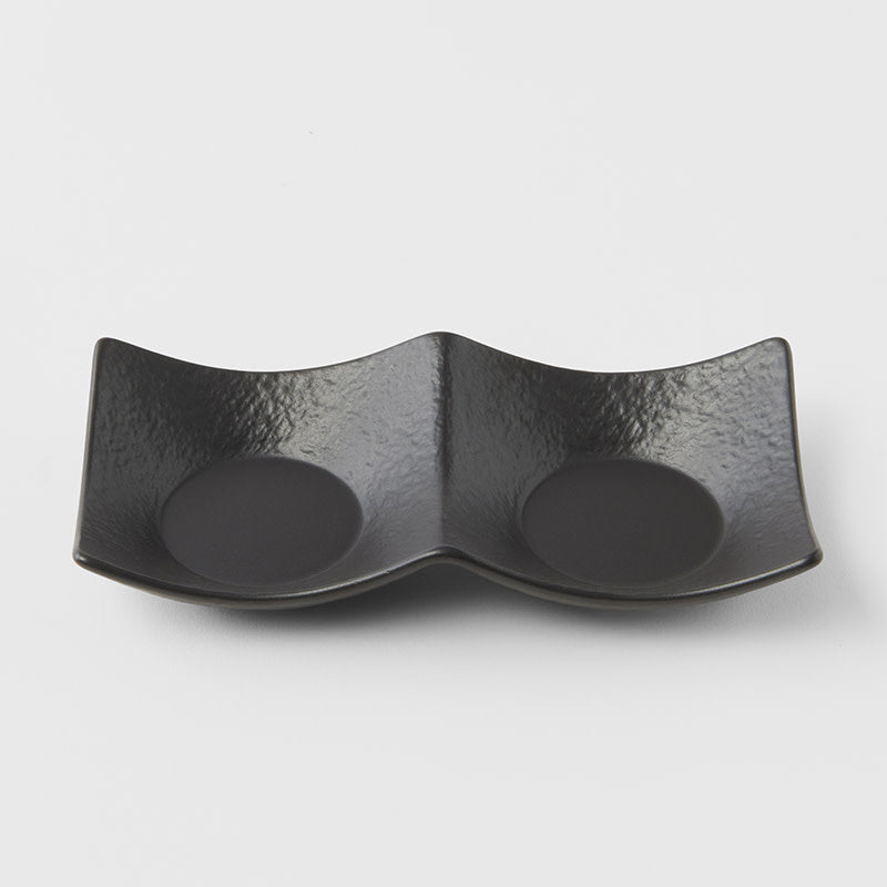 Two Section Sauce Dish Matt Black Glaze V637-C3160